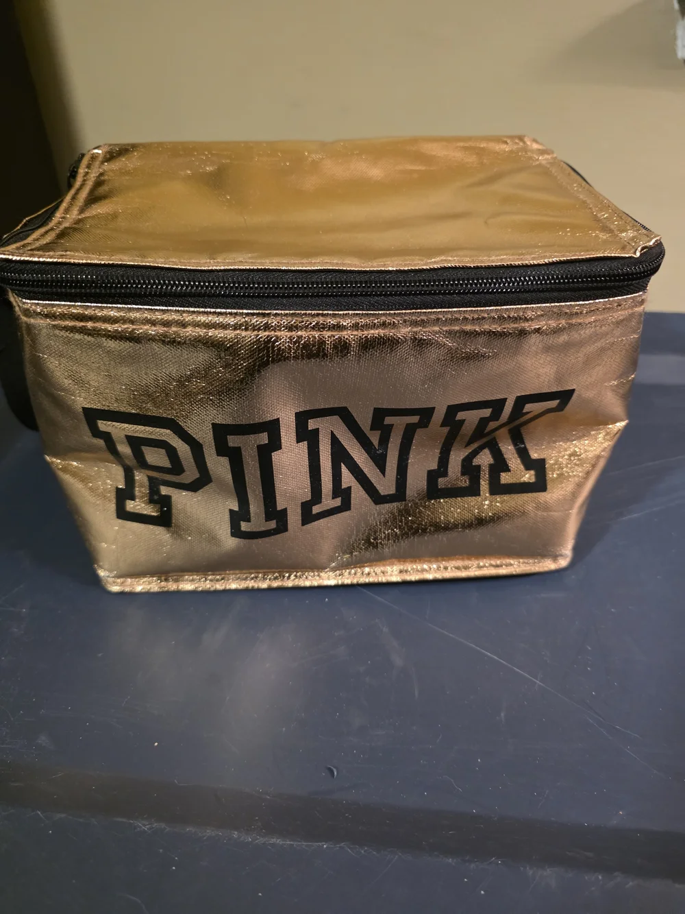 PINK Victoria's Secret Metallic Gold Travel Cosmetic Bag